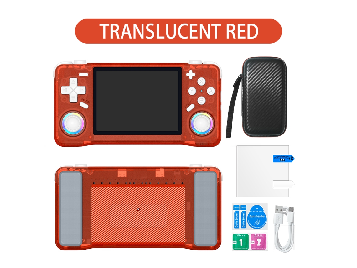 Consola de juegos XF35H, pantalla de 3,5 pulgadas, batería de 4000 mAh, consola PSP portátil retro, pantalla de 3,5 pulgadas, 128 GB, rojo transparente, Sfushos