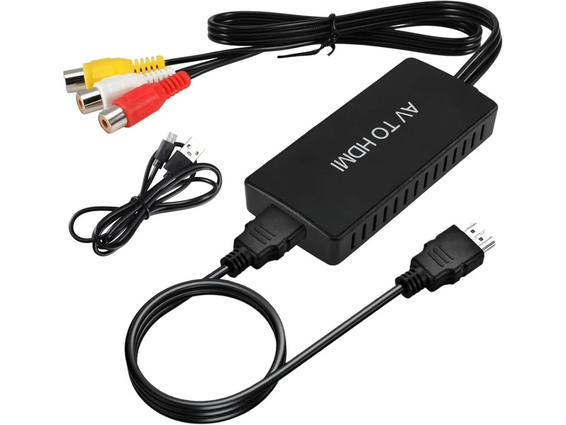 Adaptador convertidor RCA AV compuesto CVBS a HDMI 1080p con cable de alimentación USB-C. Compatible con PS2/PS3/Xbox/SNES/N64/VHS. Plug and Play. Yizhood