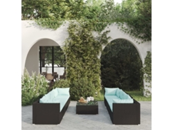 Conjunto de jardín de 9 piezas con cojines, mimbre sintético negro, DKD Home Decor