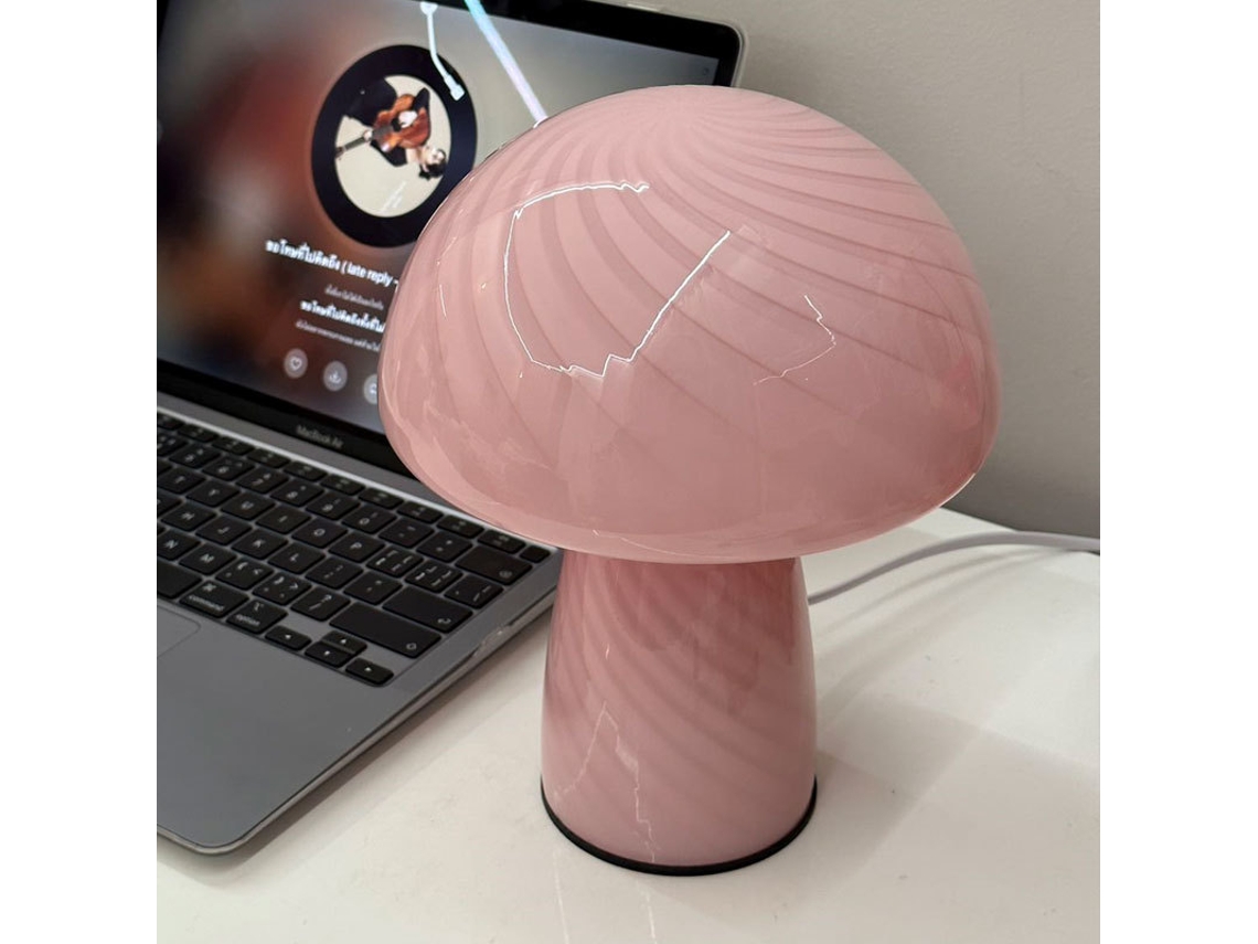 Lámpara De Mesa Moderna De Cristal Estilo Seta – Lámpara De Mesilla / Luz Nocturna Led Para Decoración De Dormitorio (rosa)