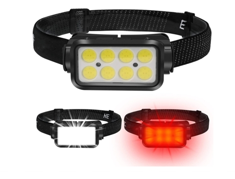 Linterna frontal LED superbrillante 300 lúmenes con luz roja COB - Linterna frontal LED recargable USB C, 5 modos de haz ancho IPX4 resistente al a...