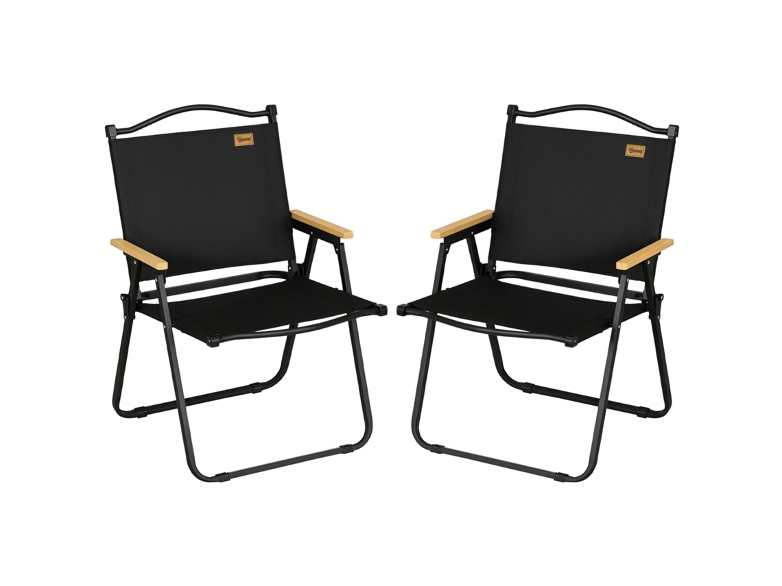 Set 2 Sillas De Jardín Plegables Con Reposabrazos Para Camping Y Playa En Tela Oxford Y Acero 54x59x78 Cm Negro