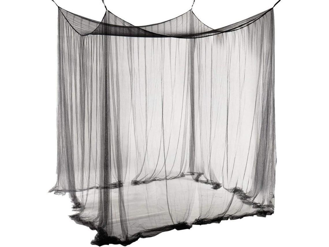 Rebe-mosquitera Cuadrada Canopy 4 Postes Negro Para Cama Queen King Decorativa Polyester 190x210x240cm