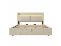 Cama Tapizada 180x200 - Almacenamiento Hidráulico, Cabecero Con Compartimento, Led, Usb/usb-c - Beige