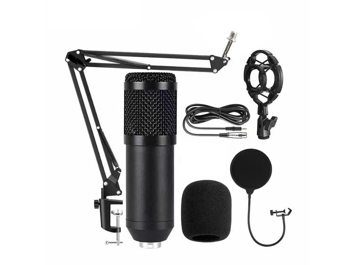 Micrófono profesional BM800 para podcast, micrófono de condensador, ideal para transmisión en vivo y grabación (negro)