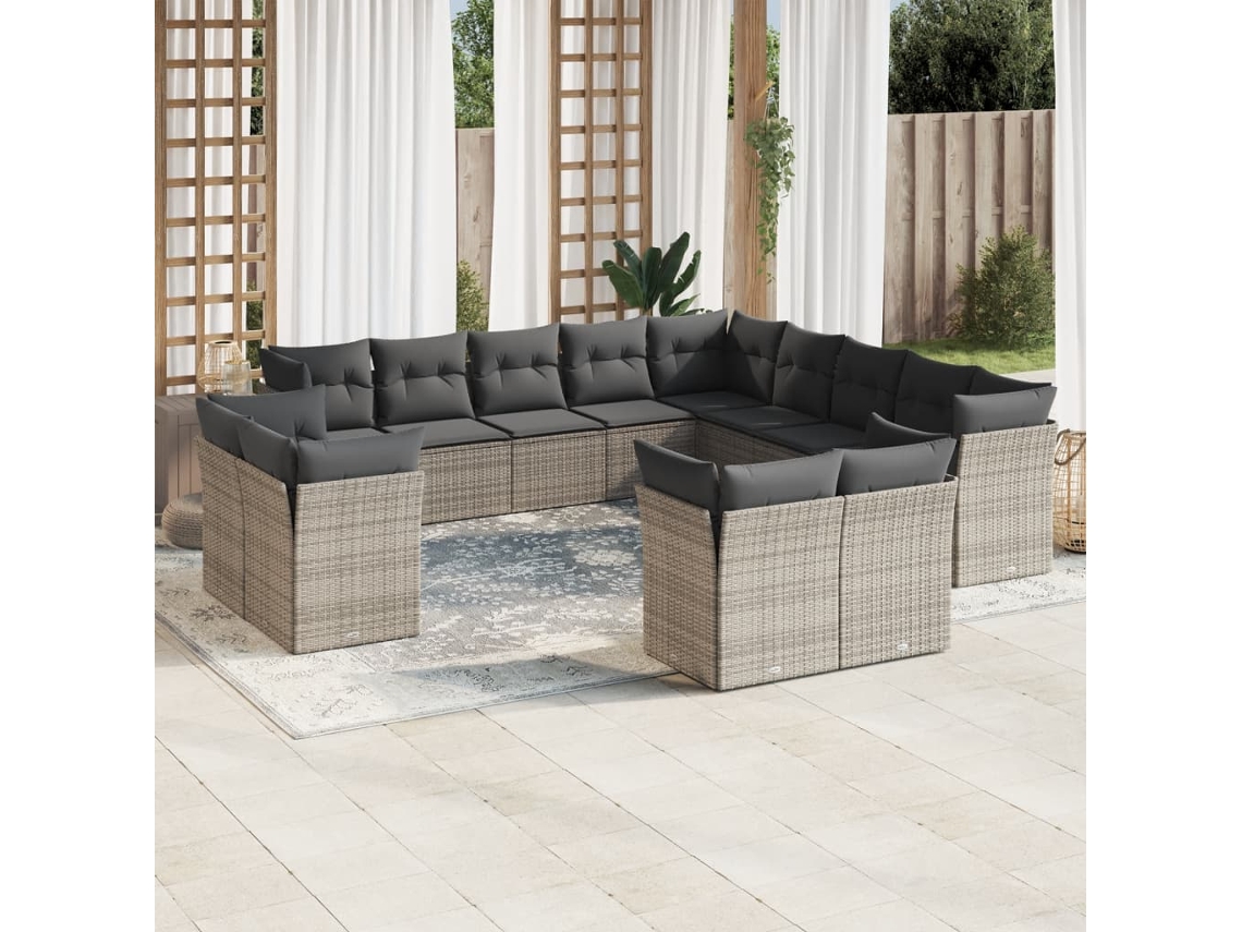 Conjunto de sofá de jardín de 13 piezas con cojines de mimbre gris de DKD Home Decor