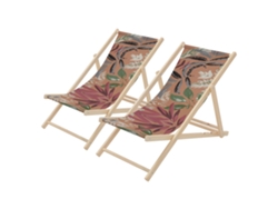 2x Silla De Playa Ecd Germany Madera Con Respaldo Ajustable En 3 Posiciones, Diseño Floral