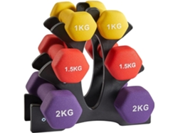 Set de 6 mancuernas 2x 1kg, 2x 1.5kg, 2x 2kg pesas con soporte para gimnasio y entrenamiento en casa COSHANO