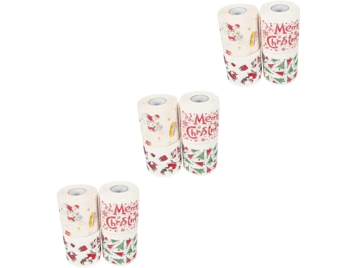 3 Juegos De Papel Higiénico Navideño Estampado Con Diseños Festivos De Árboles De Navidad Y Letras.