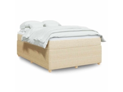 Cama Box Spring Con Colchón Tela Color Crema 160x200 Cm