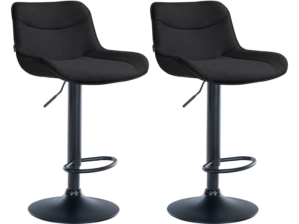 Juego de 2 taburetes de bar X1 con costuras decorativas en tela negra, base de trompeta de metal negro 10_0004461