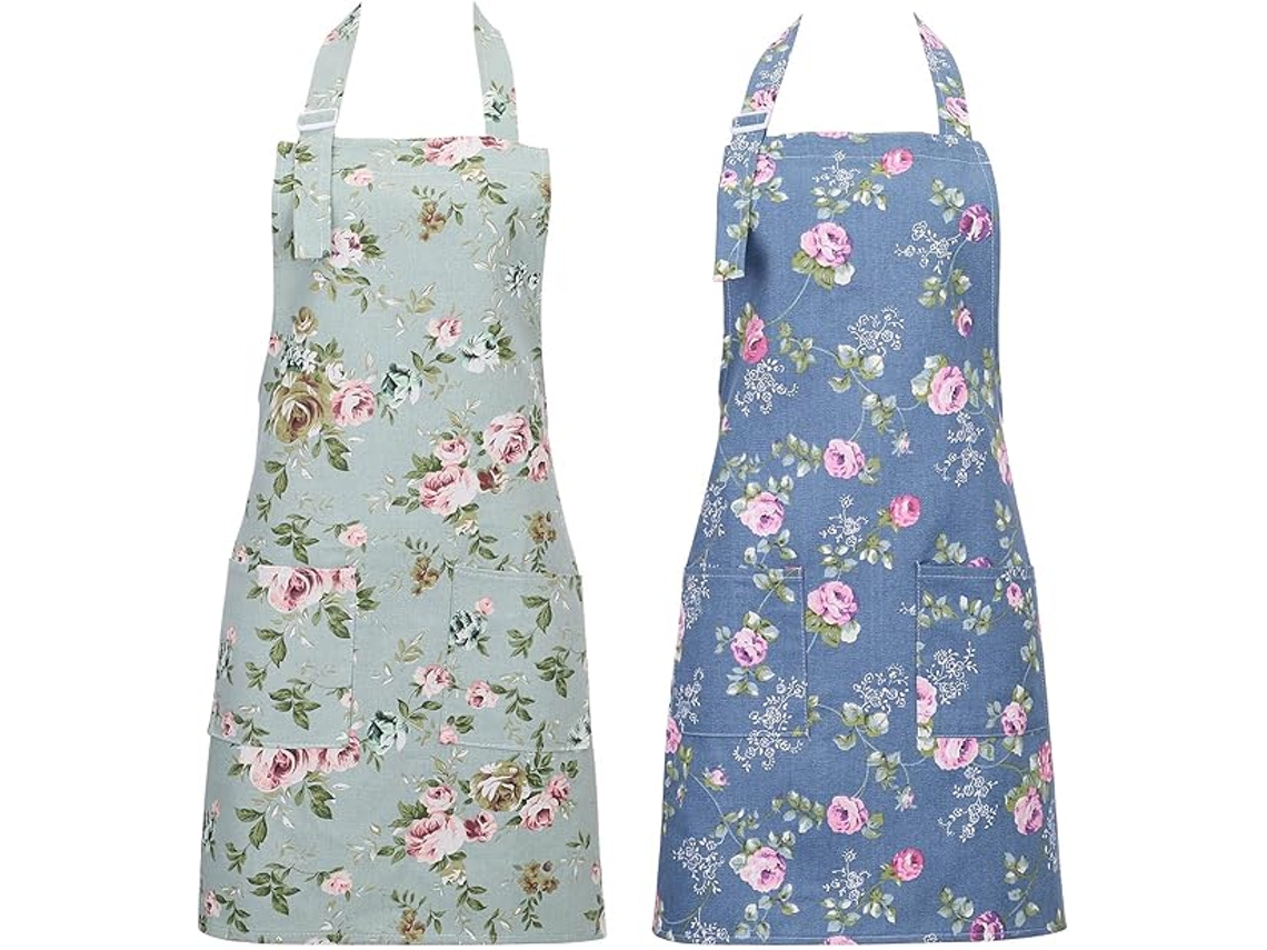 Paquete de 2 delantales florales ajustables, delantales de cocina con bolsillos grandes para cocinar y jardinería Jortmrd