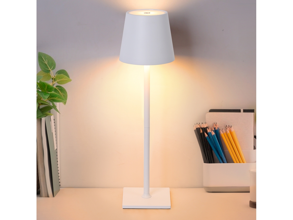 Lámpara de mesa LED recargable para portátil, CCT, 3000k, 4000k y 6000k, de aluminio blanco, IP44, 1,5 W, táctil y regulable, Alpinaluz
