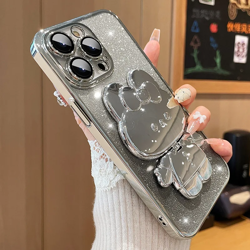 (para Iphone 11 Pro Max Plata) Funda Para Teléfono Con Diseño De Conejo Con Efecto Espejo Y Acabado Degradado, Con Soporte, Material Tpu Suave.