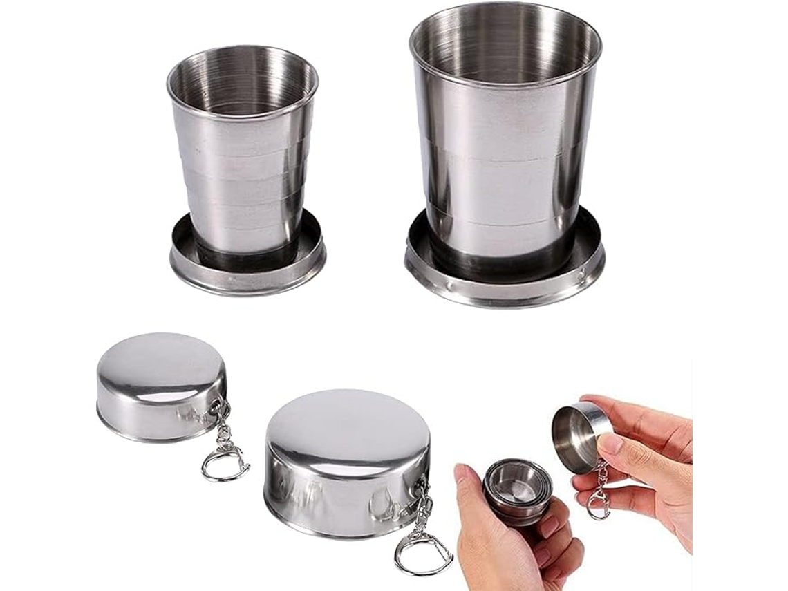 2 vasos plegables ZYBLSSBB (75 ml y 150 ml) con llavero para acampar al aire libre.