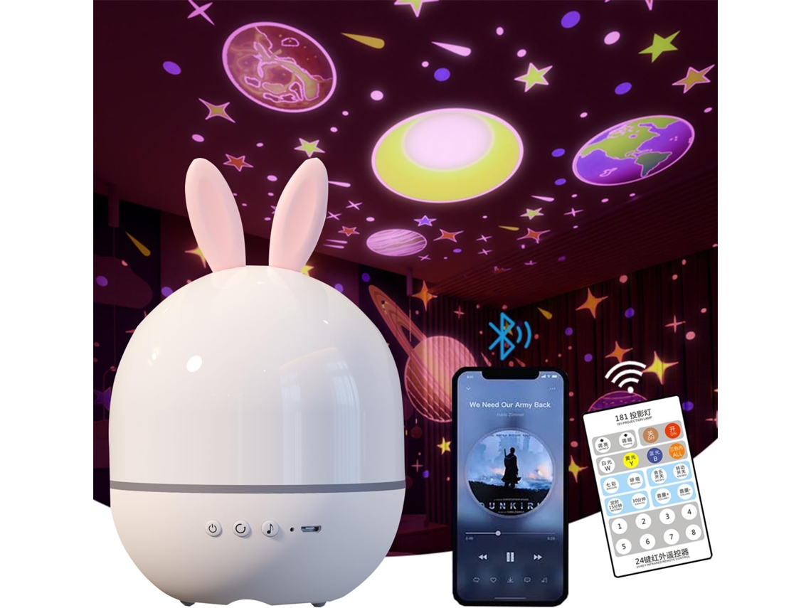 Proyector de luz nocturna de estrellas para dormitorio infantil, luz nocturna para bebés y máquina de sonido, control remoto Ikikso (blanco)