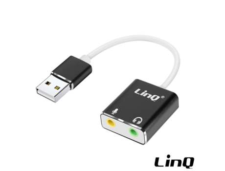 LINQ Tarjeta de sonido USB externa Adaptador doble de 3,5 mm Blanco / Negro
