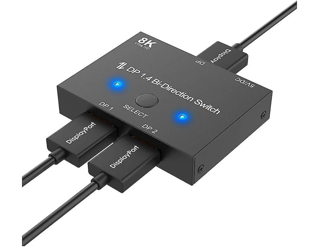 Divisor de interruptor DP bidireccional DisplayPort 1.4 8K Entrada 2 Salidas / 2 Entradas 1 Salida Divisor de interruptor DP Compatible con 8K 60Hz 4K 120Hz 1080P para YIZHOOD