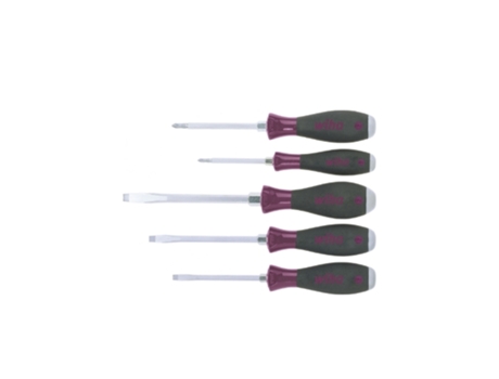 WIHA Juego de destornilladores MicroFinish ranurado, Phillips, con varilla hexagonal continua y plancha de acero maciza, de 5 unid. (29138)