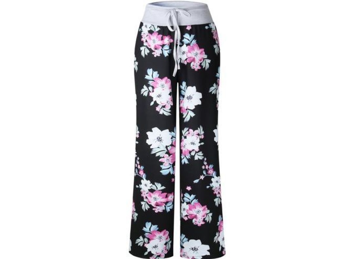 2026-pantalones Amplios De Descanso Con Estampado Floral Y Cordón Ajustable Para Mujer L Black5