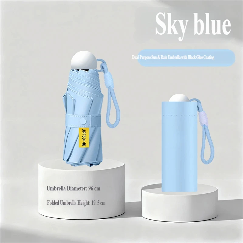 (8k Azul) Mini Sombrilla Plegable Tipo Cápsula De Cinco Pliegues, Protección Solar Y Protección Uv.