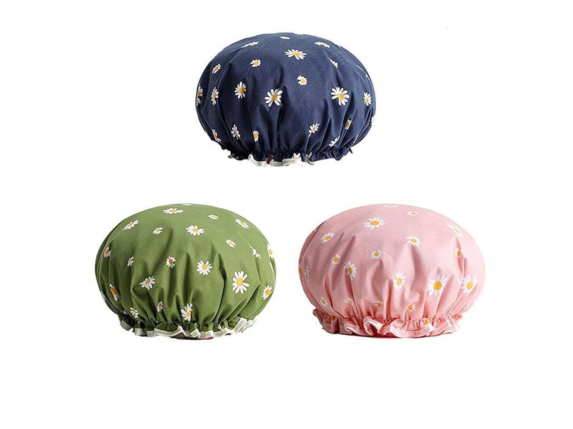 paquete De 3 Gorro De Ducha Impermeable Reutilizable Para Mujer (azul Marino + Verde Oliva + Pi Yos)