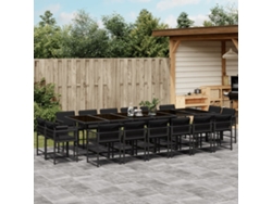 Juego de comedor de jardín DKD Home Decor de 17 piezas con cojines de mimbre negros