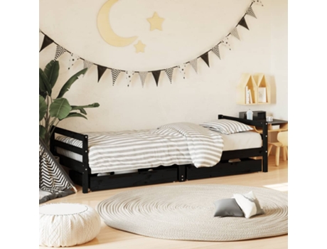 MAISON EXCLUSIVE - Estructura cama infantil y cajones madera pino negro 90x190 cm