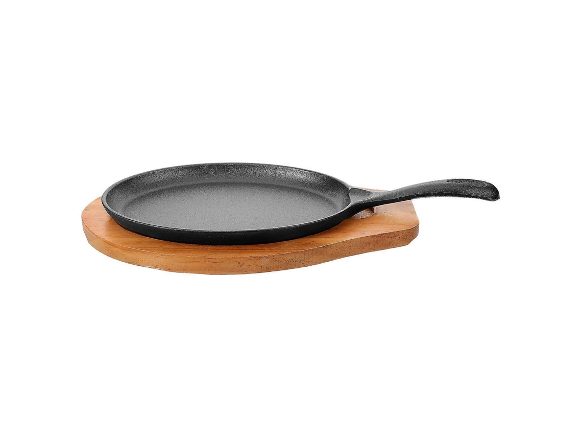 Sartén De Hierro Fundido Con Base De Madera Antiadherente Para Carne Y Huevos 30,00x20,30x1,50cm Como Se Muestra