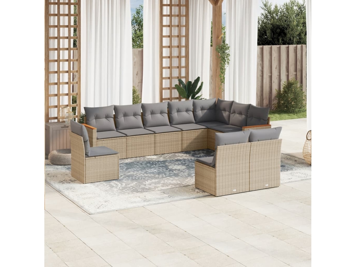 Conjunto de 10 sofás de jardín con cojines de mimbre beige de DKD Home Decor