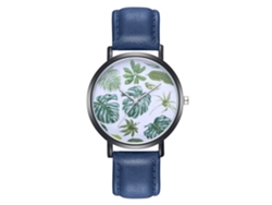 Reloj De Pulsera Zhoulianfa De Cuarzo Con Correa De Pu Con Estampado De Hojas Azules.