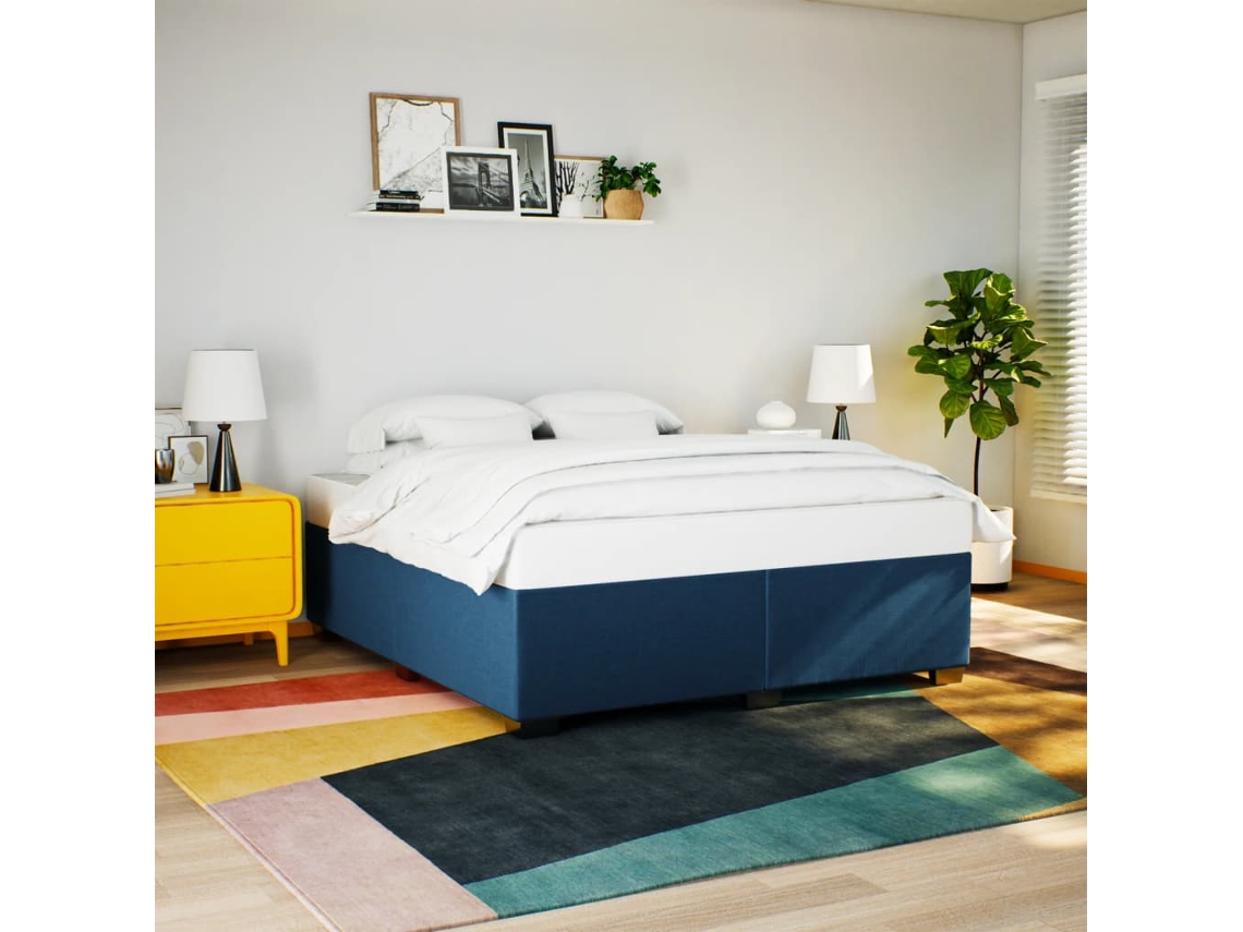 Cama Sin Colchón Tela Azul 200x200 Cm