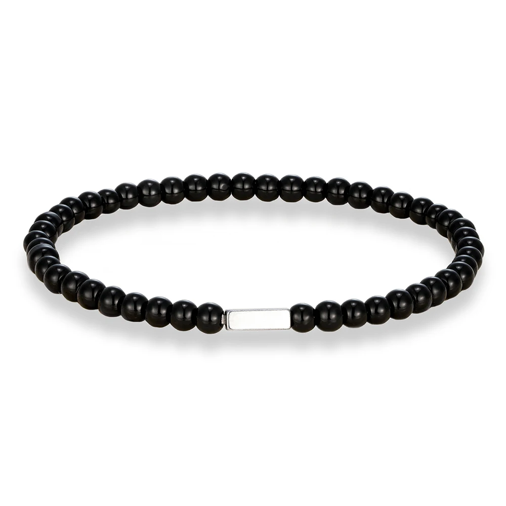 Pulsera De Ágata Negra De 17 Cm Y 4 Mm, Pulsera De Piedra Curativa Natural.