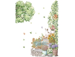 Rebe-adhesivo De Pared Gatito Con Plantas Y Flores, Decoración Verde Para Sala, Dormitorio Y Oficina