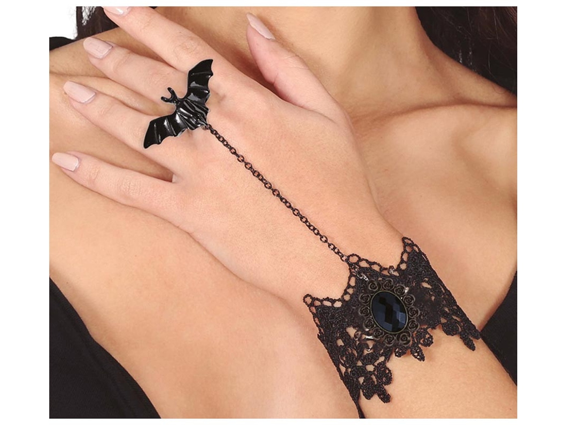 Pulsera Bordada y Anillo Murciélago