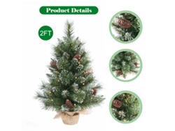 Mini Árbol De Navidad Artificial De Mesa De 60 Cm Con Luces Led, Funciona Con Pilas, Piñas Naturales, Decoración Navideña
