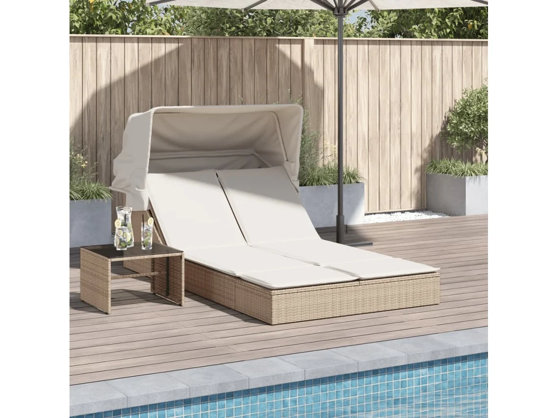 Tumbona doble con dosel y cojines de mimbre PE beige Lovely Home