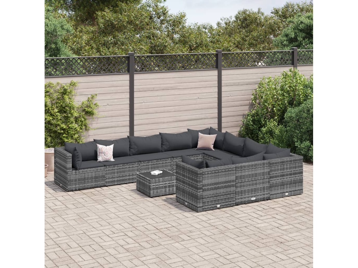 Conjunto de sofás de jardín de 11 piezas DKD Home Decor con cojines de mimbre gris
