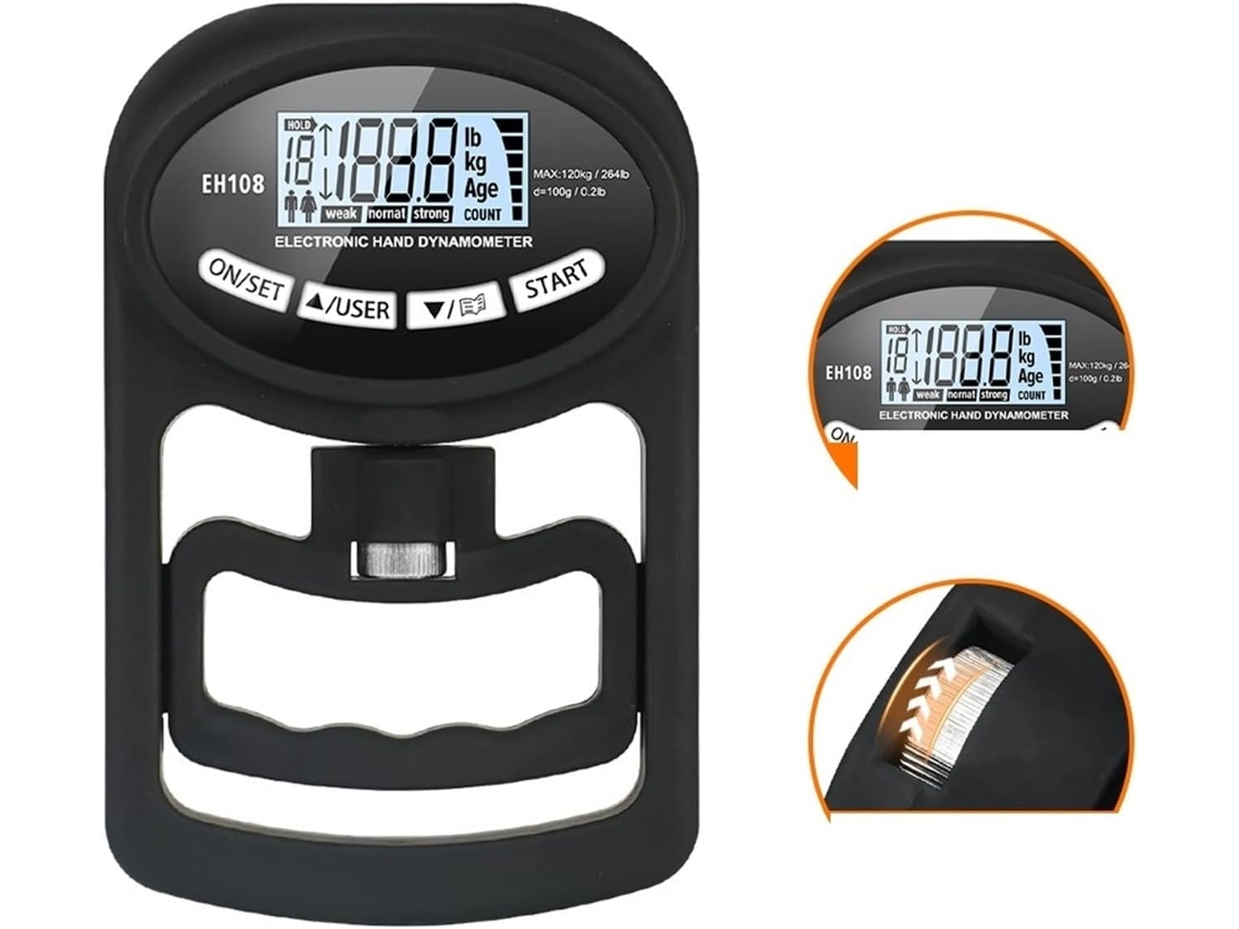 Medidor De Fuerza Digital, Probador De Agarre De 265 Lb/120 Kg, Dinamómetro Manual Usb, Contador Y Pantalla Lcd