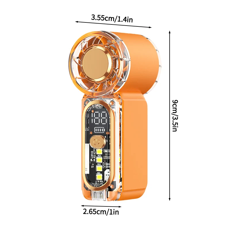 Ventilador Portátil (naranja), Mini Ventilador Recargable, Pantalla Digital Led, Ventilador Eléctrico