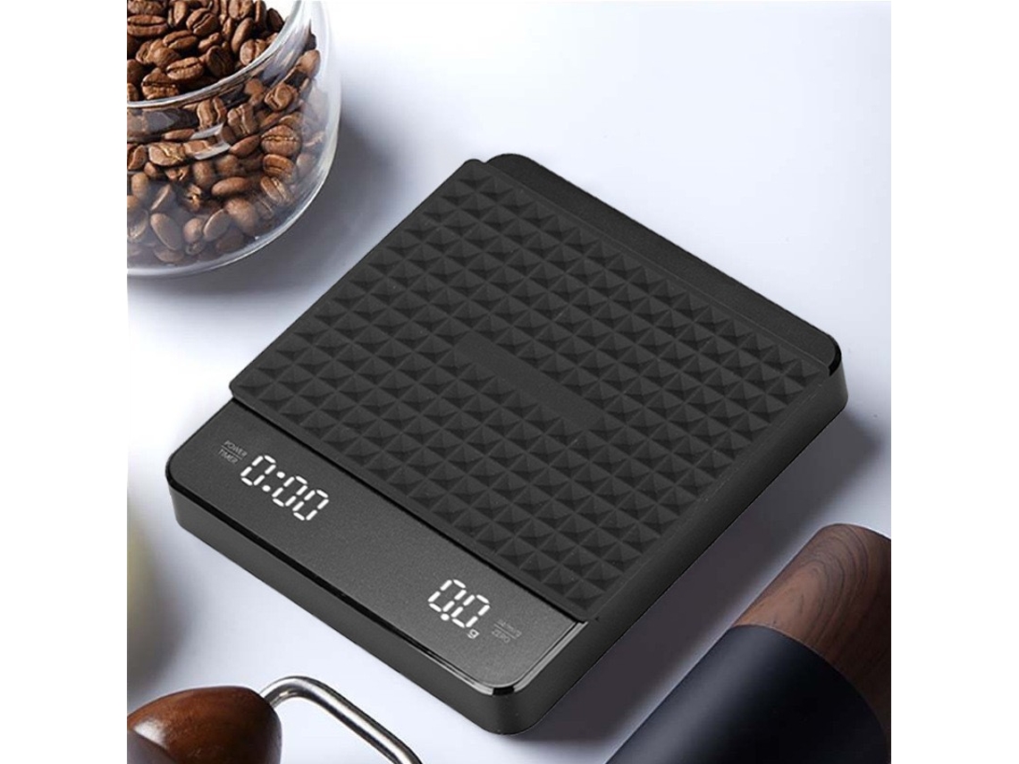 Balanza digital para café con temporizador, 3 kg, 0,1 g, recargable.