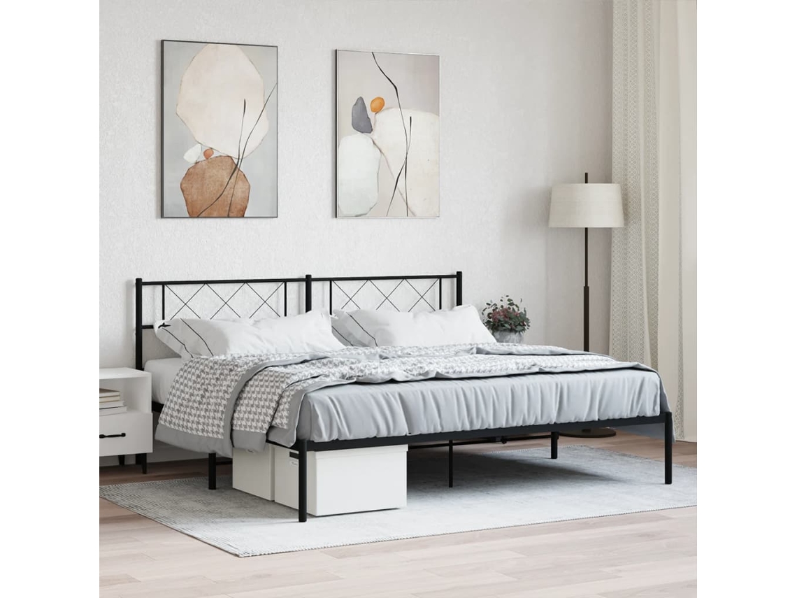 Estructura Cama Sin Colchón Con Cabecero Metal Negro 180x200 Cm