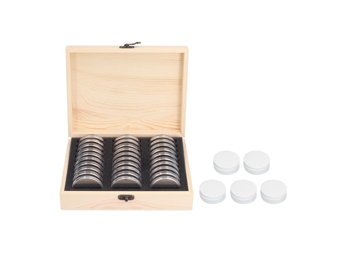 Caja Protectora De Madera Estilo Retro Para 30 Monedas Conmemorativas, Diseño De Cuadrícula, Para Coleccionar Y Guardar.