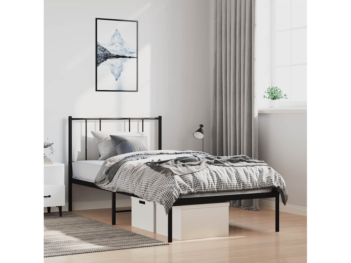 Estructura Cama Sin Colchón Con Cabecero Metal Negro 100x190 Cm