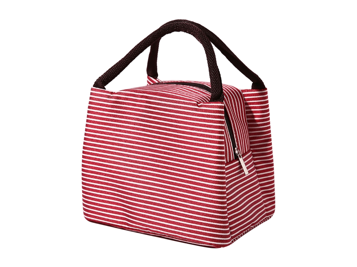 Bolsa de almuerzo portátil, de gran capacidad, plegable y con aislamiento de rayas rojas