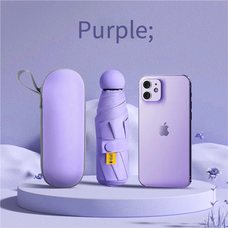 Paraguas plegable MDUG, cinco piezas, doble función, protección solar, mini, MDUG (6k morado)