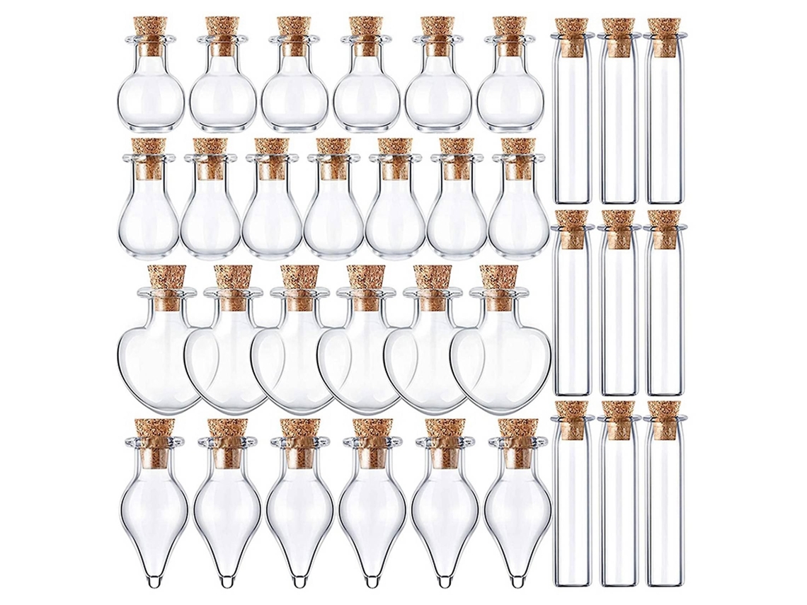 50 Piezas De Pequeños Frascos De Vidrio Con Tapones De Corcho, 5 Formas, Pequeñas Botellas De Los Deseos Flotantes Cr