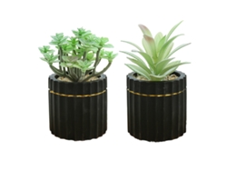 2 uds plantas suculentas simuladas en maceta, pequeños adornos creativos, macetas de cemento pintadas de oro NEVEANCE