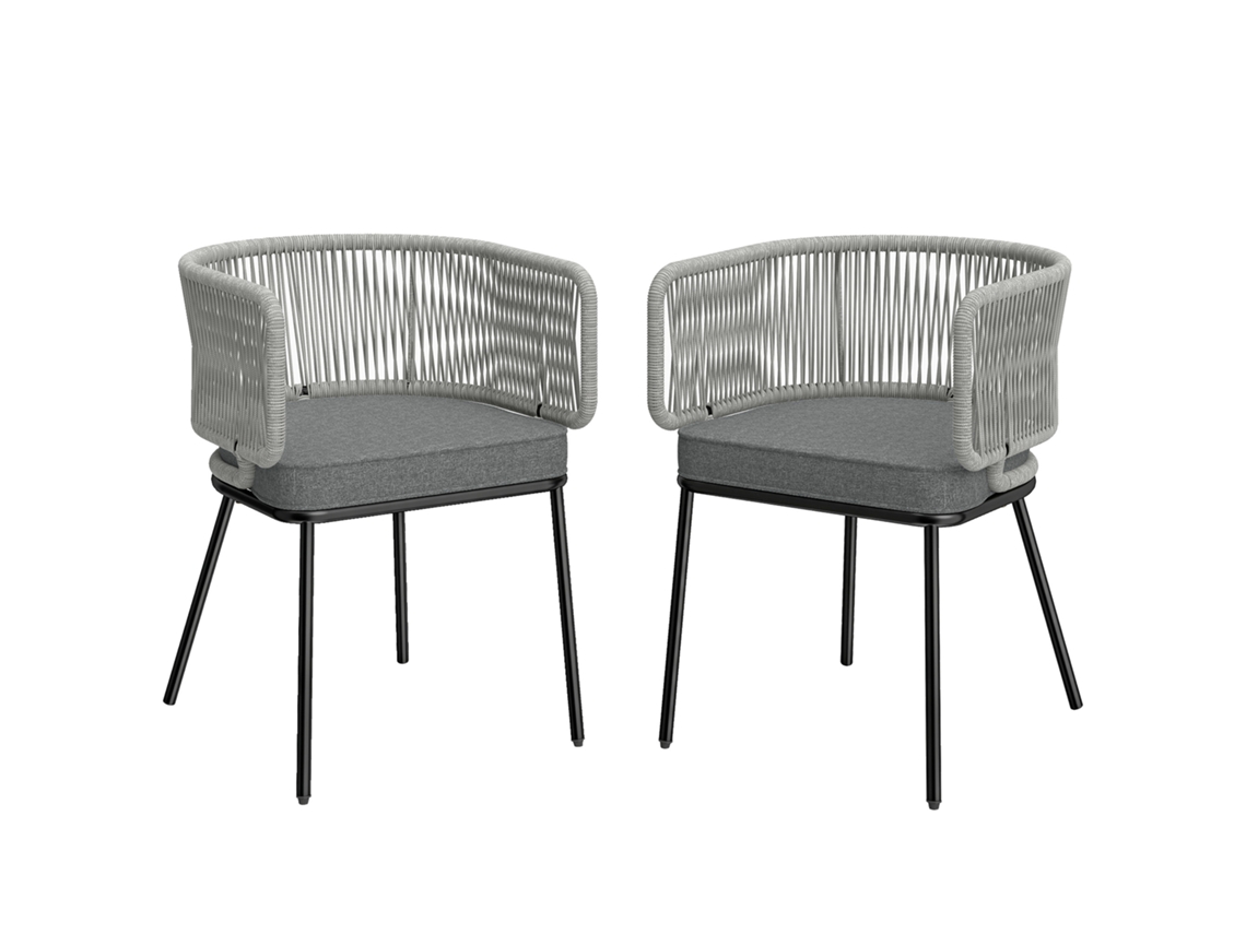 Juego De 2 Sillones Jardín, Respaldo Y Reposabrazos Cuerda Resina Trenzada, Cojines Extraíbles,46x58x72cm, Gris Claro.