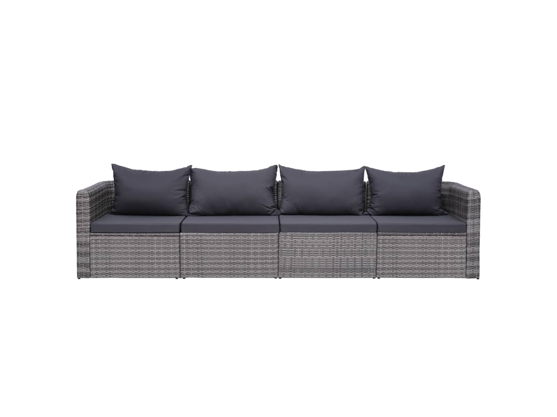 Set De Sofás De Jardín | Sofá De Exterior 4 Uds Y Cojines Ratán Sintético Gris Wsd451689